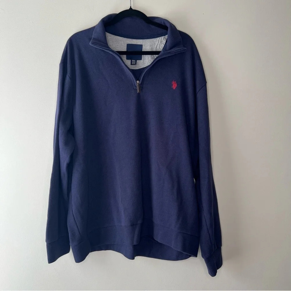 US Polo Assn 1/4 zip pullover navy blue with red embroidered logo ribbed vintage